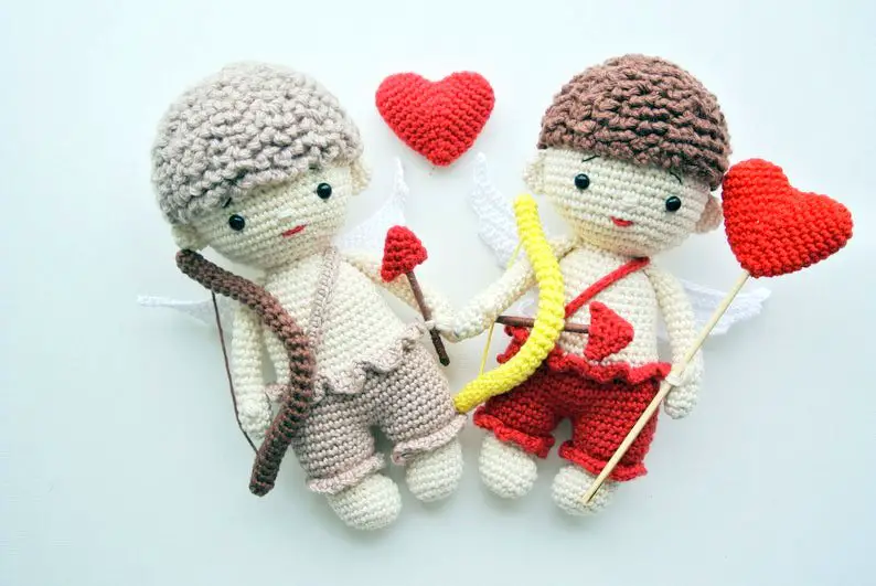 Calendar Impkins, Fibre Craft Crochet Pattern Book FCM452 Kewpie Cupid Doll  Outfits Bride Groom Valentine